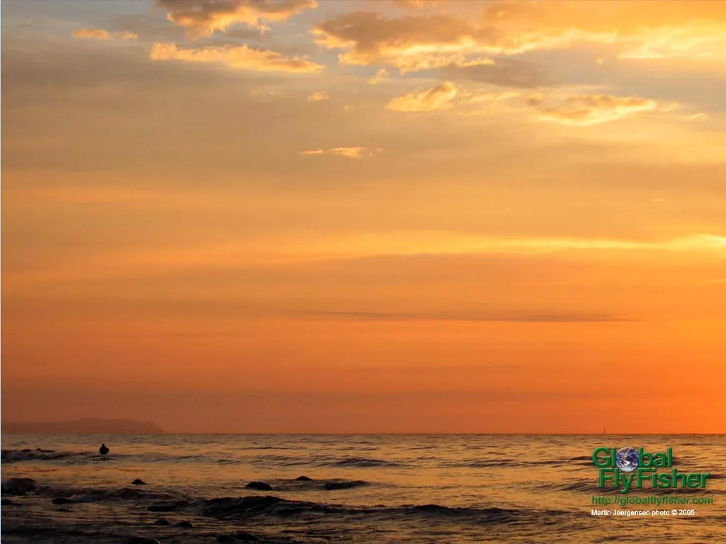 Computer screen wallpaper: Big red sky, small angler